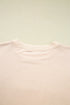 Raw Edge Flower Patch Drop Shoulder Contrast Rib Crewneck Long Sleeve Top